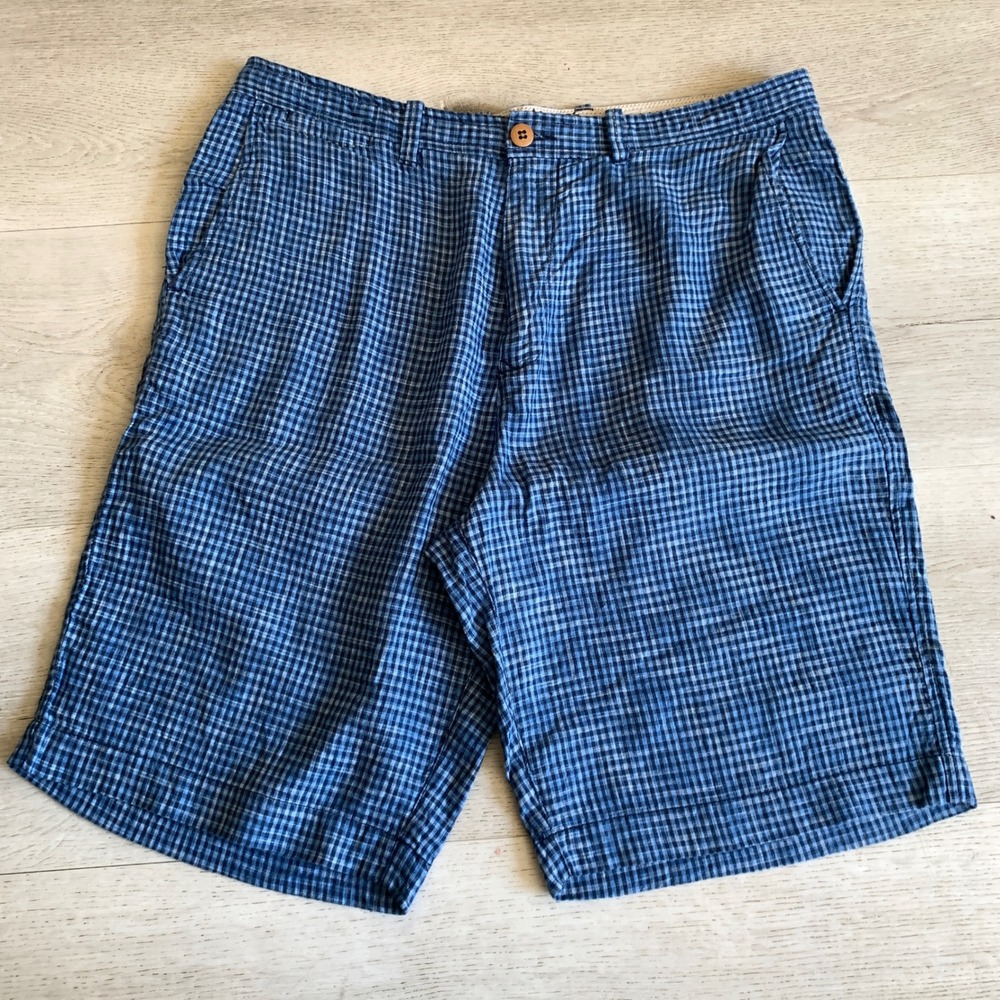 Tommy Bahama Paradise Nation Blue Gingham Linen Silk Shorts Mens 34‎